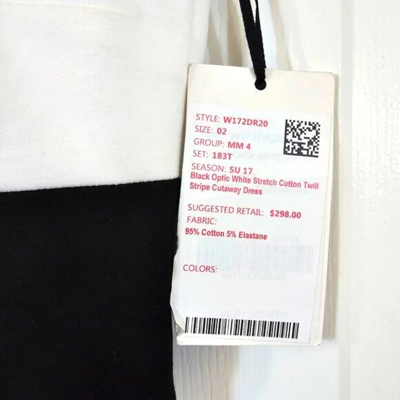 NWT W‎ by Worth Black Dress 2 White Stretch Cotton Twill Stripe Cutaway Mini - Picture 9 of 11